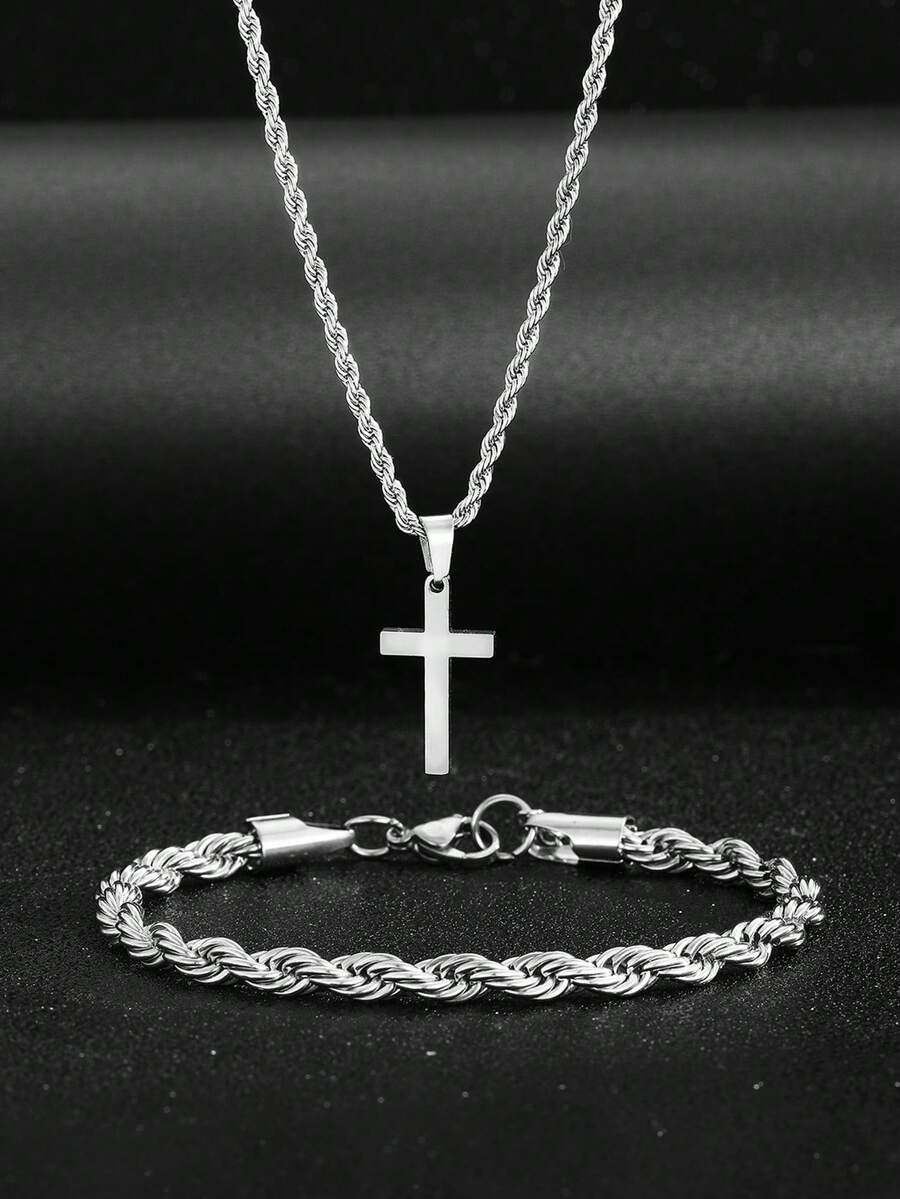 Street Fashion Necklace - 1 Set Paslanmaz Çelik Haç Kolye
