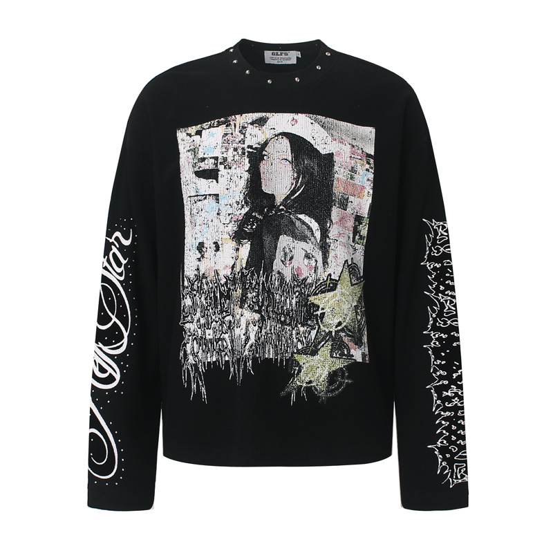 Street Fashion Vintage - Erkekler İçin Perçinli Sokak Stili Grafiti