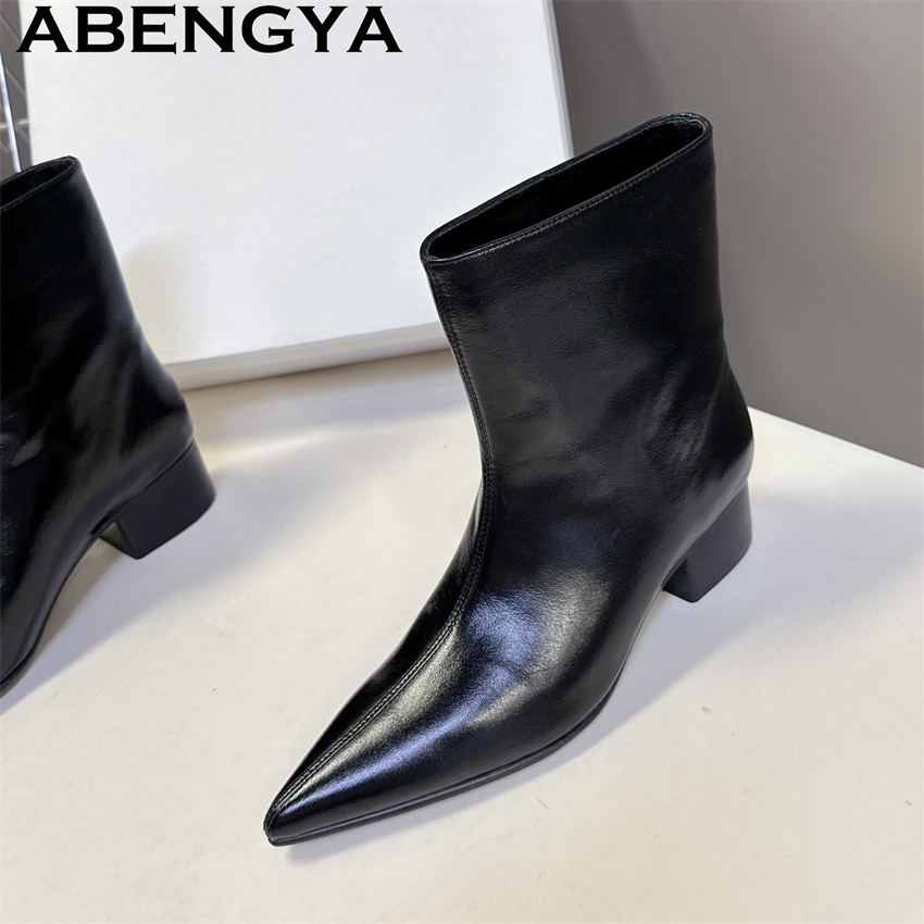 Street Fashion Week - Kahverengi Siyah Hakiki Deri Sivri Burun