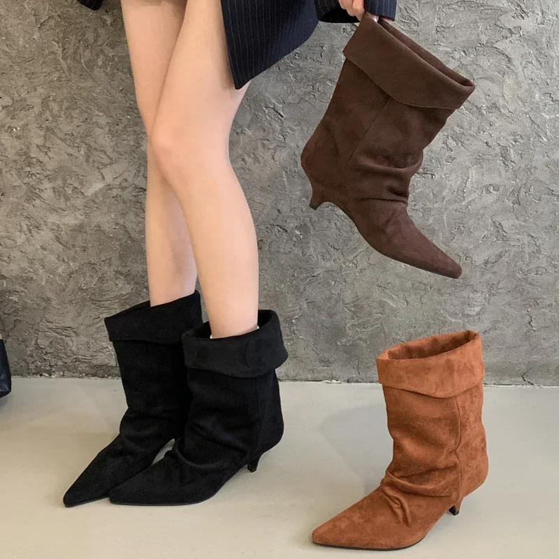 Street Fashion Vintage - Aneikeh Kış Sivri Burun Ince Düşük
