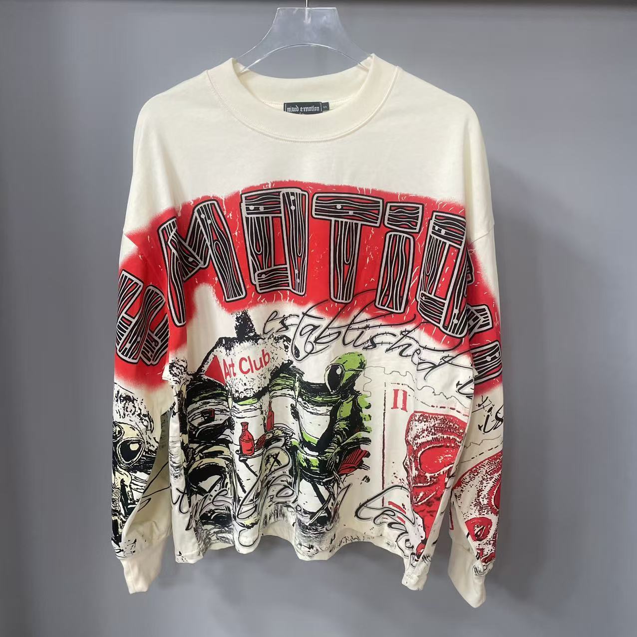 Street Fashion Vintage - Yüksek Kaliteli Tasarımcı MIXED-EMOTION Uzun Kollu