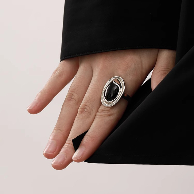 Street Fashion Rings - VENTFILLE 925 ayar gümüş siyah akik
