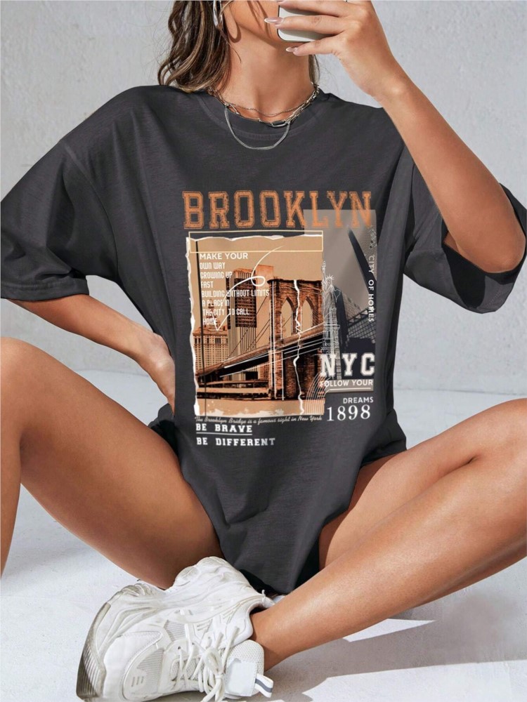 Street Fashion Nyc - Bahar Kadın Pamuklu Tişörtler Mektup Brooklyn