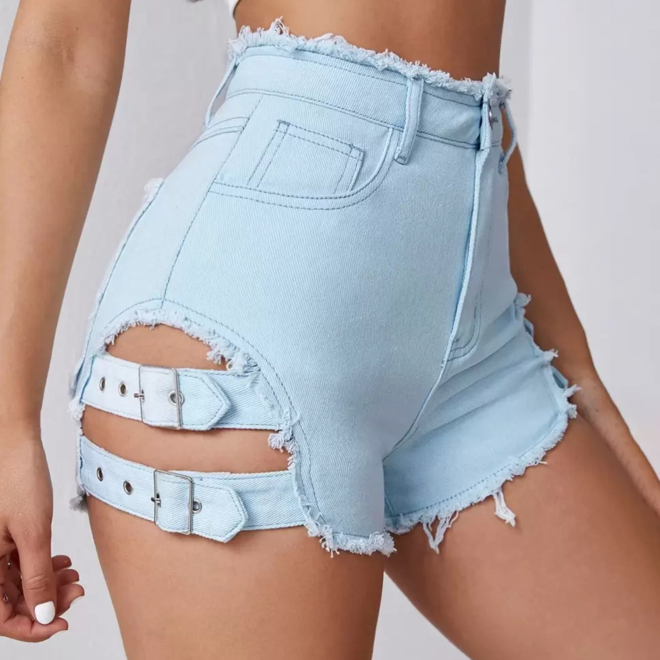 Street Fashion Jeans - Kadınlar Yüksek Bel Kot Şort Yıpranmış