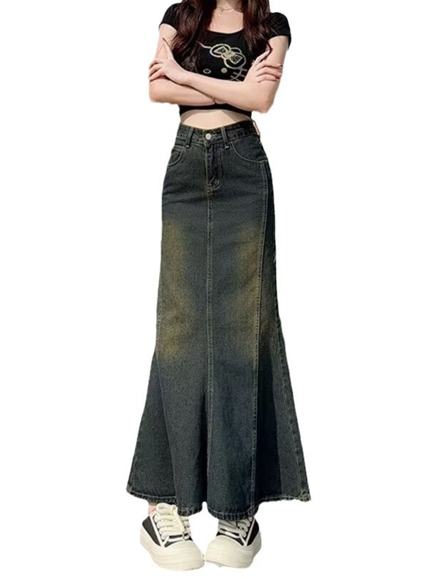 Street Fashion Vintage - Kadınlar için Vintage Yıkanmış Kot Denim