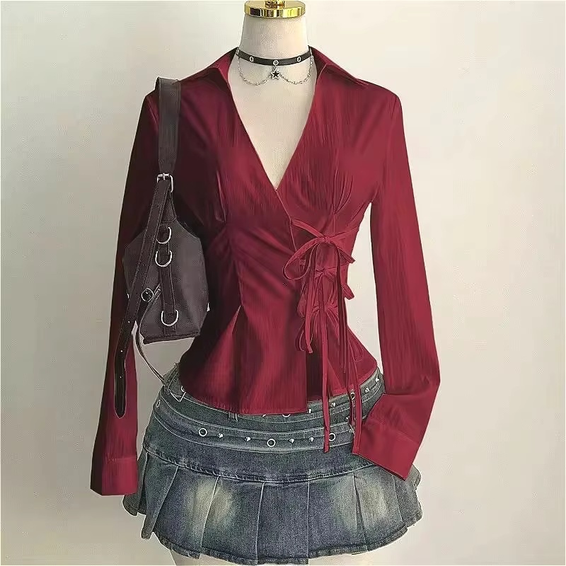 Street Fashion Necklace - Moda Uzun kollu Bluzlar Seksi Kadın