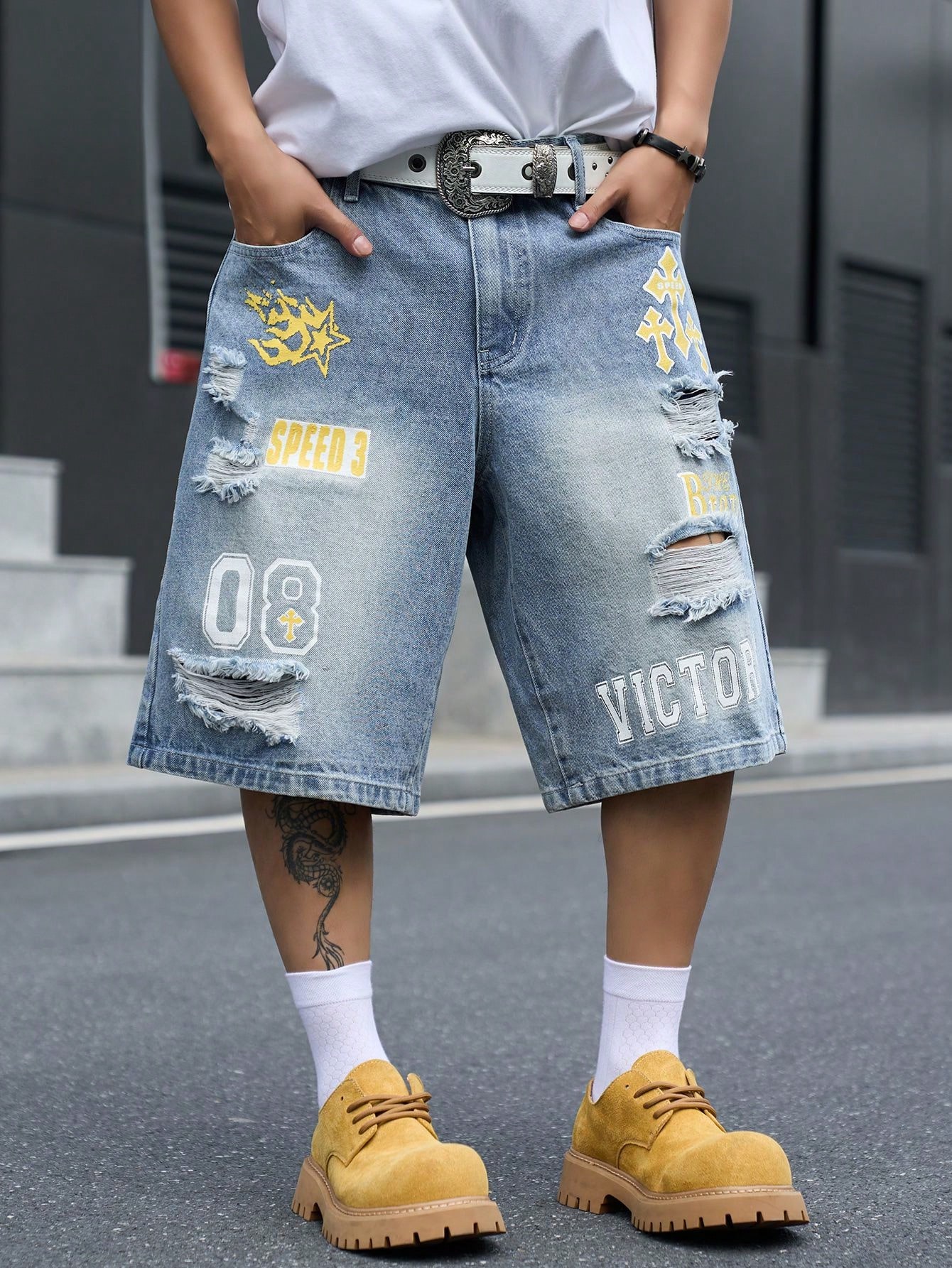 Street Fashion Jeans - Erkek Bol Kesim Denim Bermuda Şort,