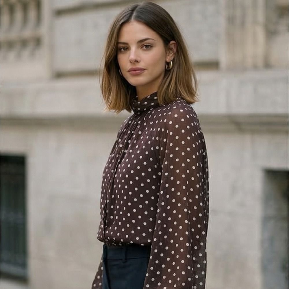 Uzun Kollu Nokta Baskılı Bluz  - Street Fashion Necklace incelemesi ve fiyatı